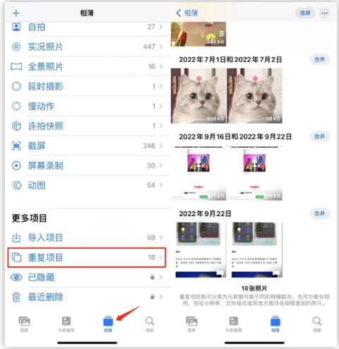 武进苹果手机维修分享iOS 16 中相册重复项目功能使用方法 