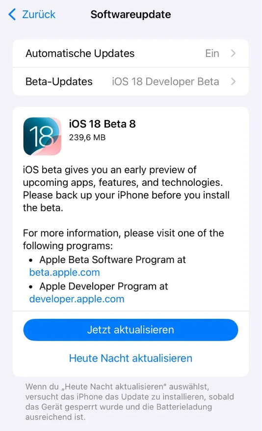 武进苹果手机维修分享苹果 iOS / iPadOS 18 开发者预览版 Beta 8 发布 